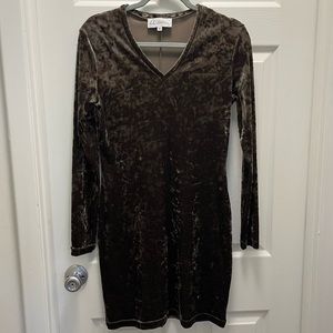 Long sleeve v-neck velour dress